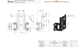 Technical drawing of a tent bracket set with dimensions and specifications.
