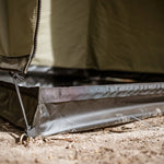 Close-up of a tent's groundsheet on a camping site