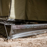 Close-up of a tent's groundsheet on a camping site