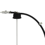 Mechanical component with a black hose and metal parts on a white background
