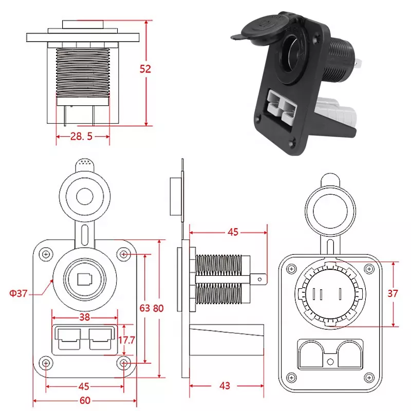 Panel Mount Anderson Style Connector With Car Accessory