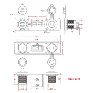 Powerhouse Triple Flush Mount Housing With 50A Plug, Accessory Power Socket & Dual USB Ports