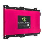 Pink battery with Custom Lithium logo on a white background