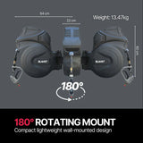 Compact wall-mounted device with 180-degree rotating mount on a gray background