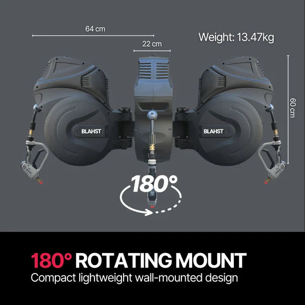 Compact wall-mounted device with 180-degree rotating mount on a gray background