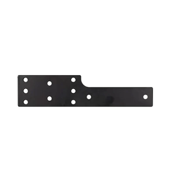 Dual trailer plug bracket, black powder-coated steel plate with openings for one SB50 Anderson plug and one 7 pin flat trailer socket side-by-side