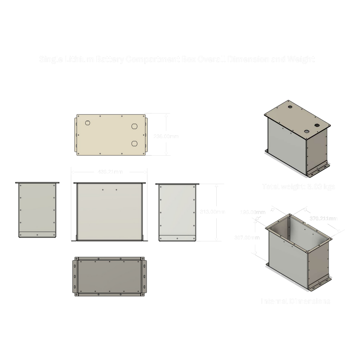Single Lithium Battery Compartment Box overall dimensions and weight
