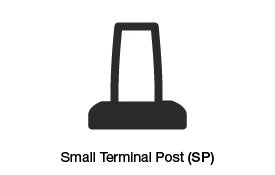 Line drawing of a small tapered lead battery post, labelled Small Terminal Post (SP)