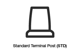 Line drawing of a standard tapered lead battery post, labelled Standard Terminal Post (STD)