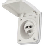 Flush Socket Inlet 15A 240V IP54 White with weather-resistant cover for caravans and RVs.