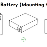 Diagram showing correct and incorrect mounting orientations for an RV lithium battery.