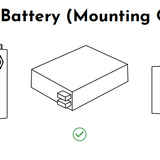 Diagram showing correct and incorrect mounting orientations for an RV lithium battery.