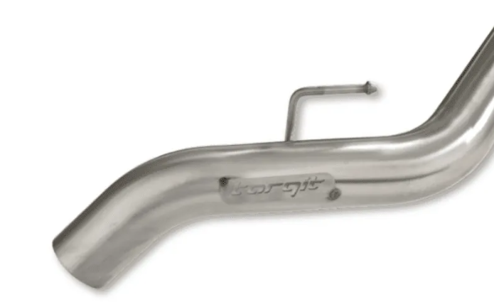 Stainless steel exhaust pipe on a white background