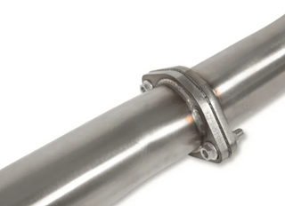 Close-up of a metal exhaust pipe with a white background