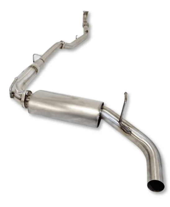Metallic exhaust system on a white background