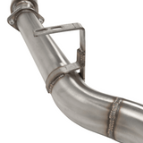 Metal exhaust pipe with a bracket on a white background