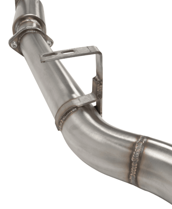 Metal exhaust pipe with a bracket on a white background