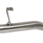 Metal exhaust pipe with a brand logo on a white background