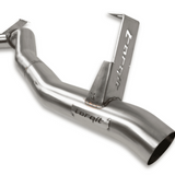 Stainless steel exhaust pipe with 'Torqit' branding on a white background