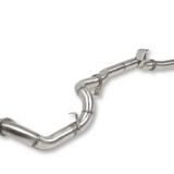 Metallic exhaust pipe system on a white background