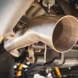 close up of Torqit 3.5″ Single Exit DPF Back Exhaust 78 Series 4.5L Toyota Landcruiser 08/2016+