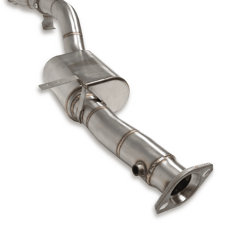 Metallic exhaust system on a white background