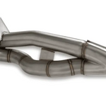 Metallic exhaust pipe system on a white background
