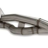 Metallic exhaust pipe system on a white background