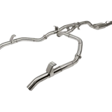 Metallic exhaust pipe system on a white background