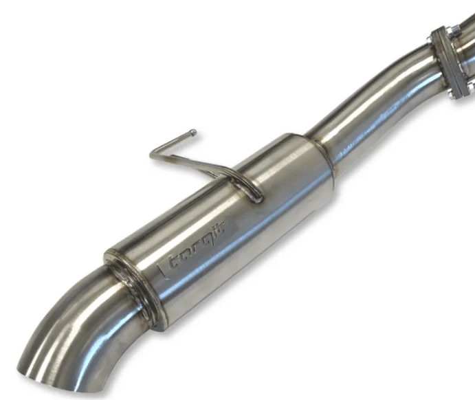 Metallic exhaust pipe with 'Corvette' branding on a white background