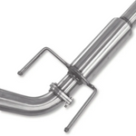 Metallic tool with a curved handle and cylindrical shaft on a white background