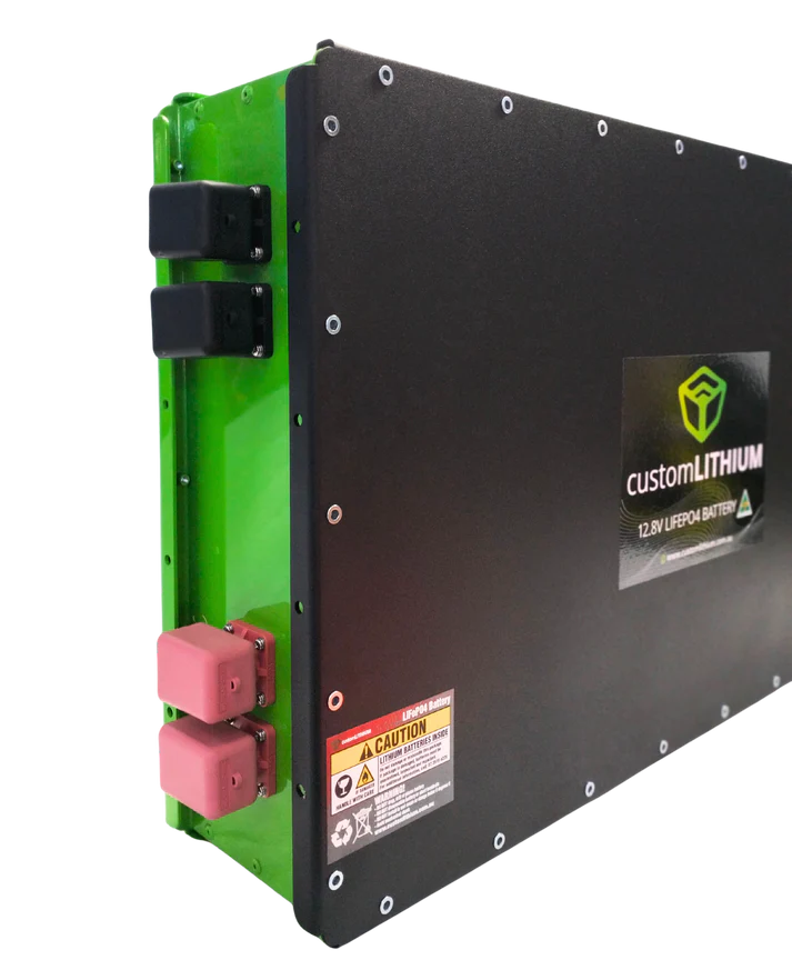 CustomLithium battery pack with green and black color scheme on a white background