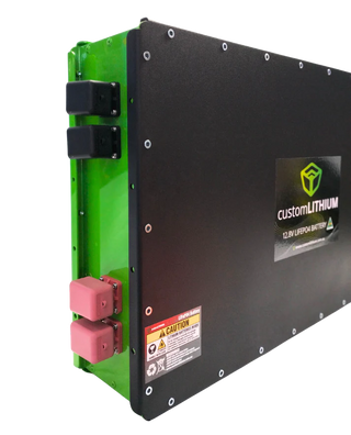 CustomLithium battery pack with green and black color scheme on a white background