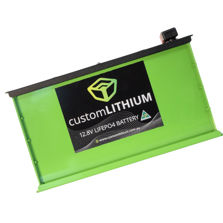 Green lithium battery with custom LITHIUM branding