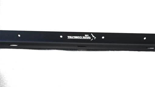 Black metal bar with a brand logo on a white background