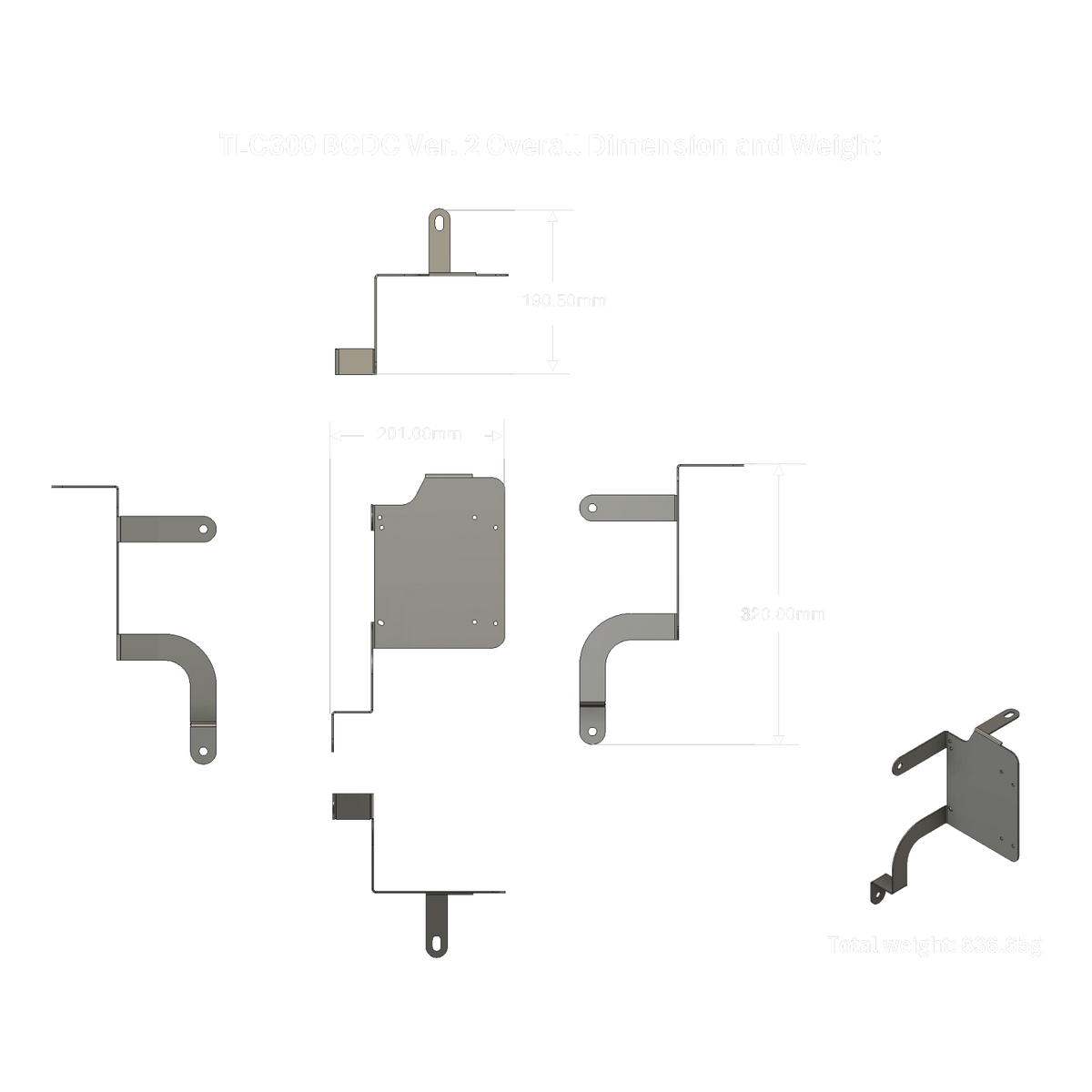 TLC300 BCDC Bracket ver.2 overall dimensions and weight