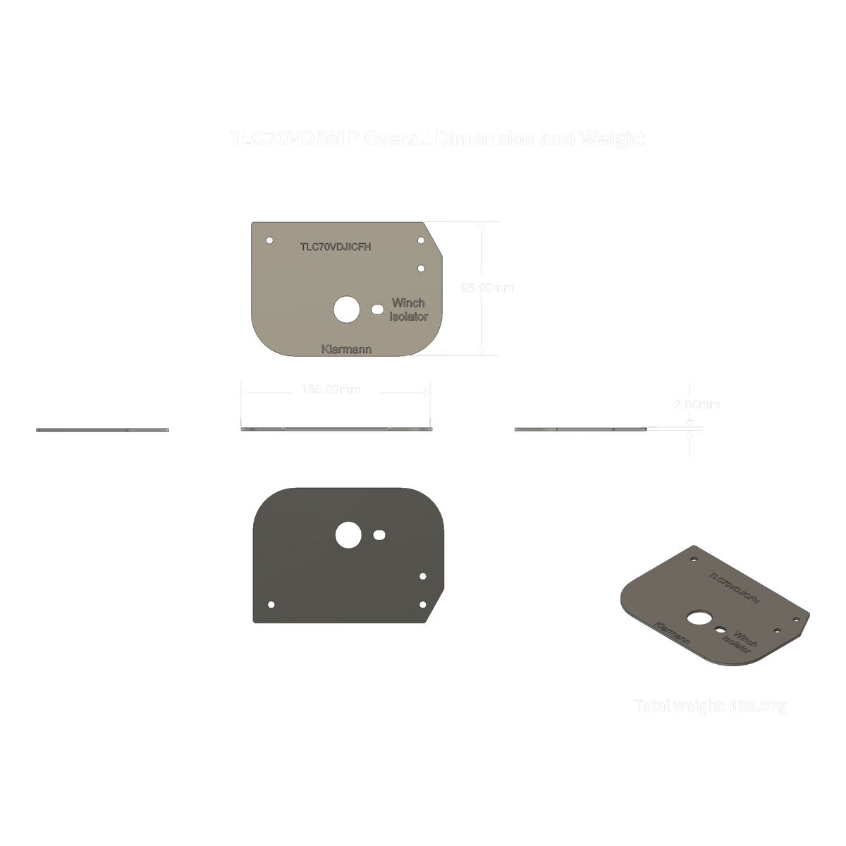 TLC70VDJWIP overall dimensions and weight