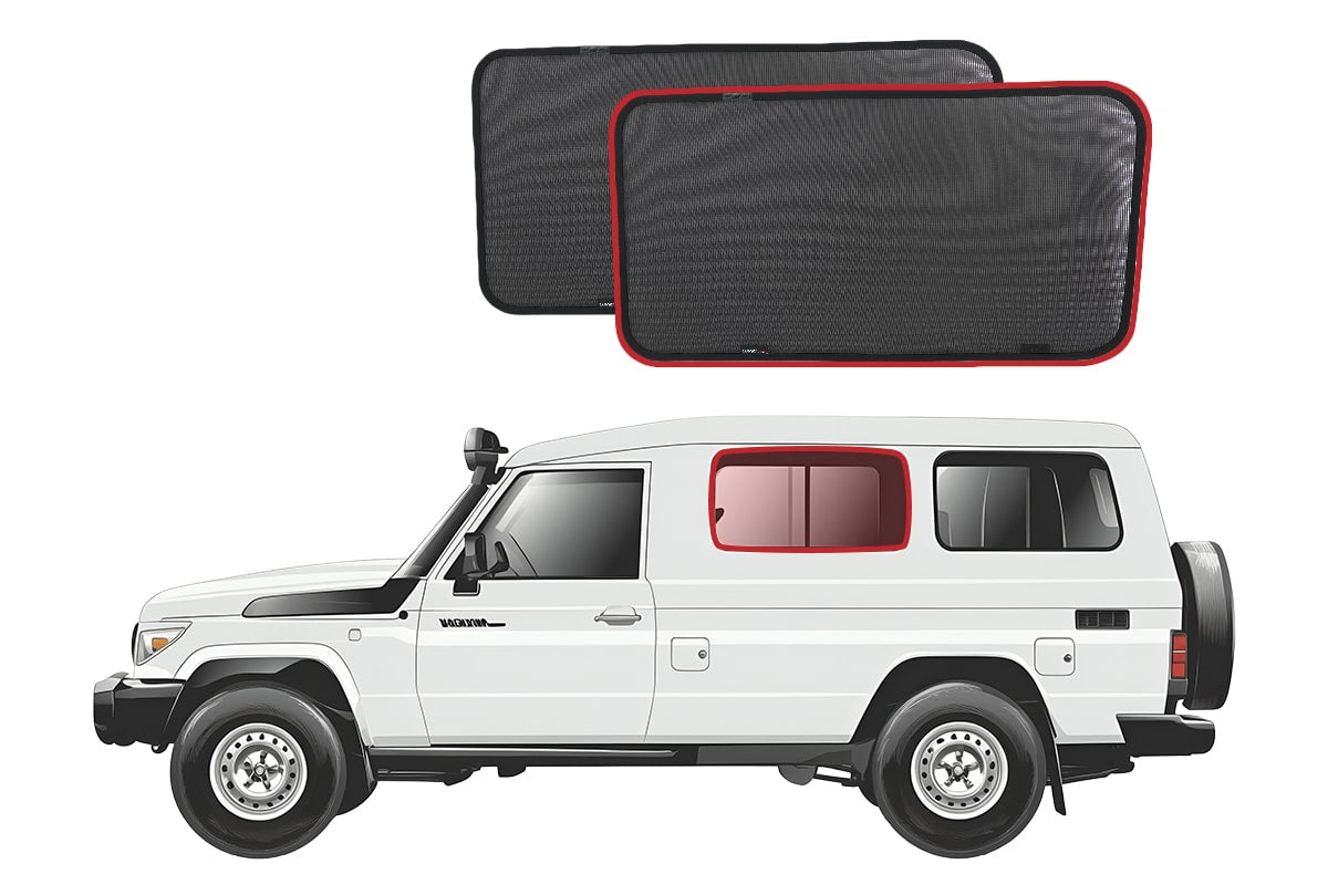 Two car sunshades with a white SUV on a white background
