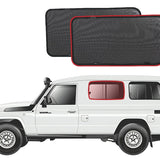 Two car sunshades with a white SUV on a white background