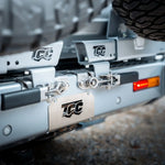 Close-up of a vehicle's hitch receiver with TCC branding.