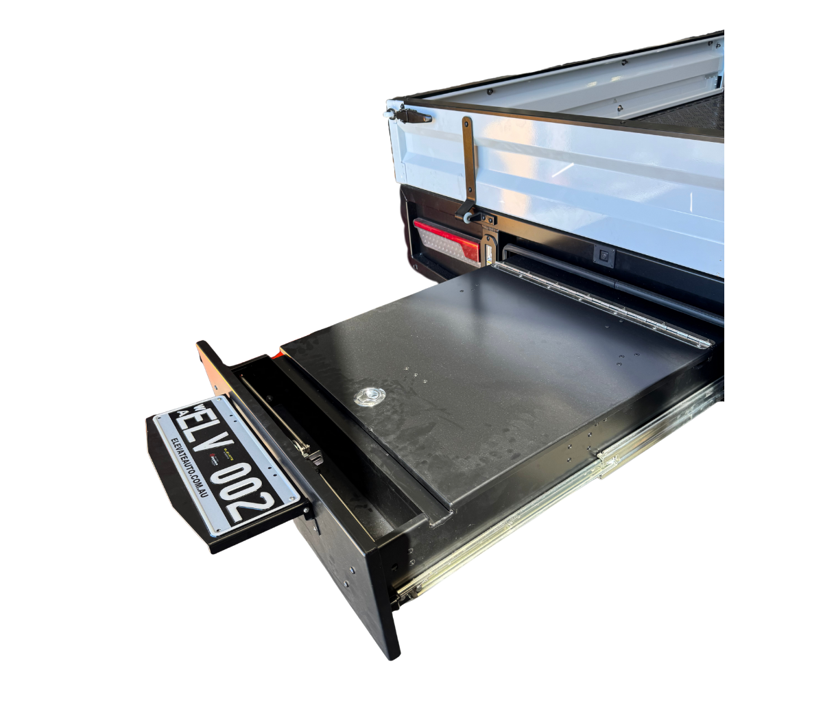 Open drawer with a metallic finish on a white background