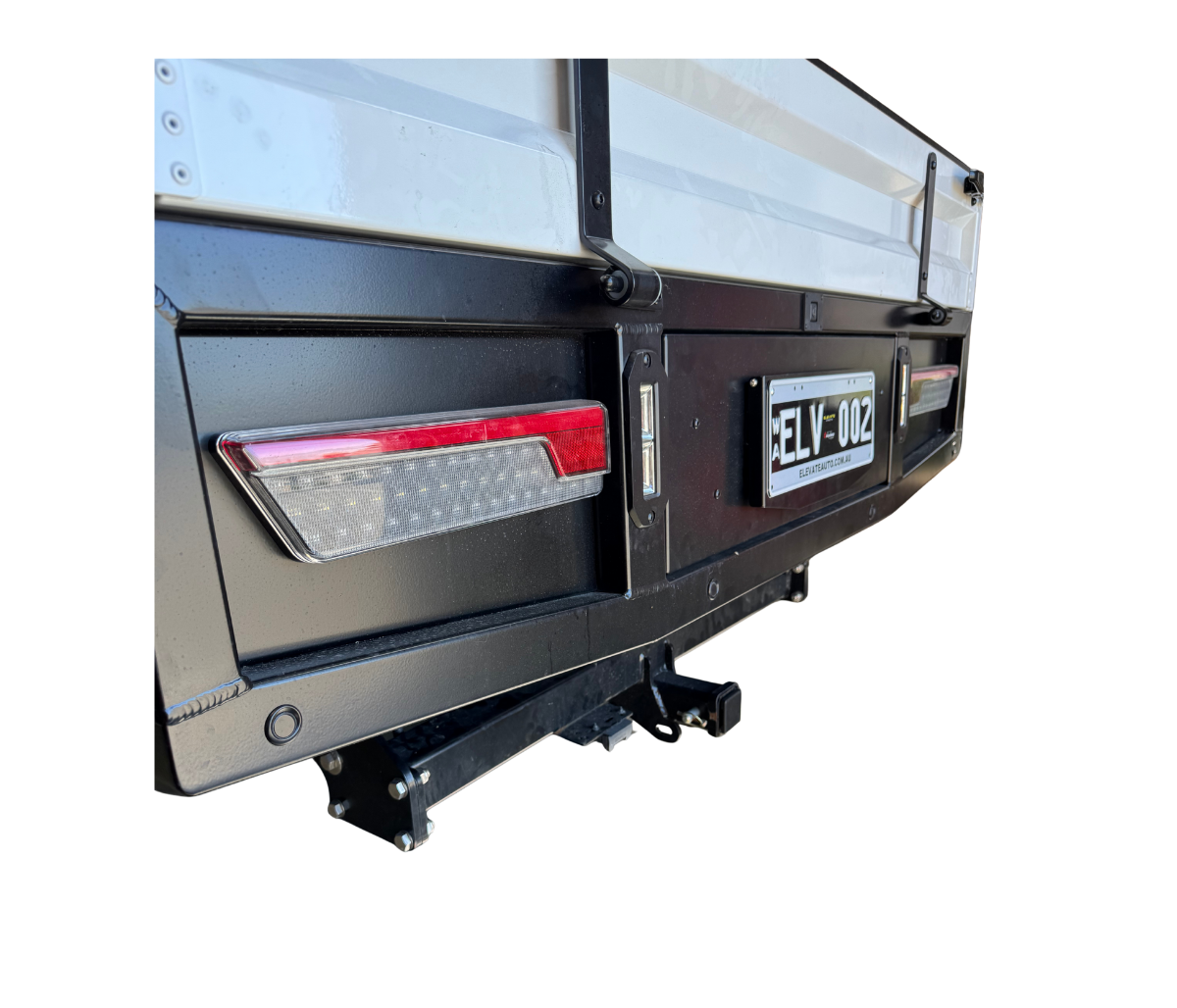 Trailer hitch with reflective elements on a white background