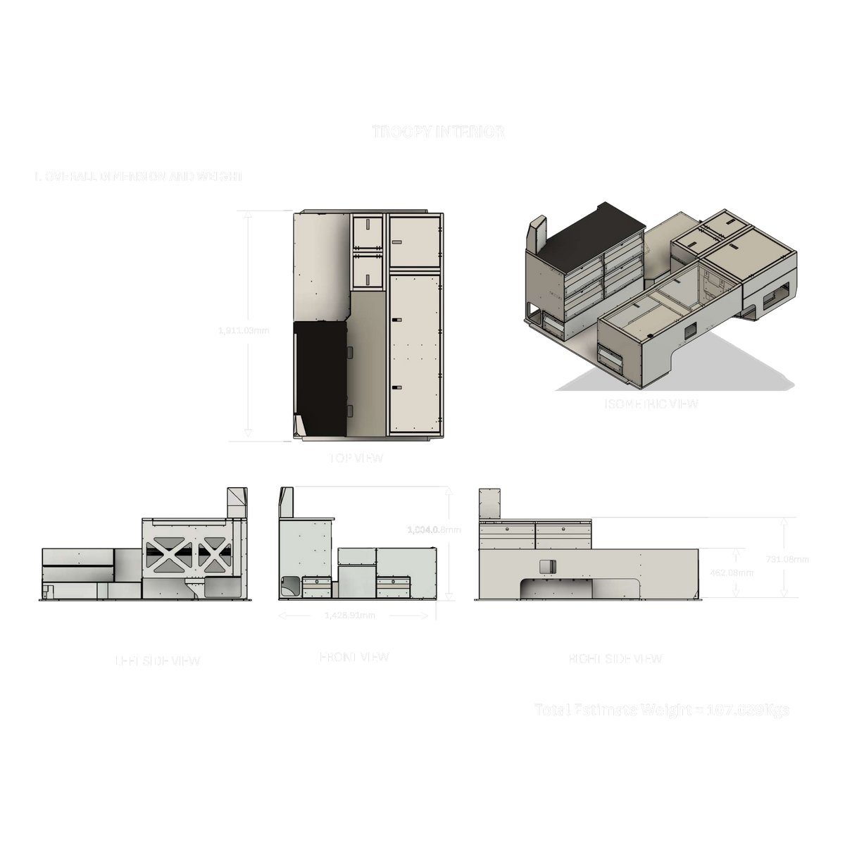 Troopy Interior overall dimensions and weight
