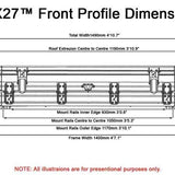 Technical drawing of TX27™ front profile dimensions with measurements on a white background.