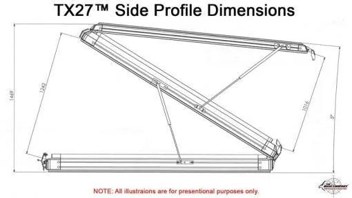 Technical drawing of TX27 side profile dimensions with measurements.