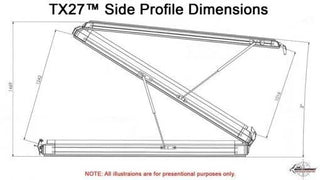 Technical drawing of TX27 side profile dimensions with measurements.