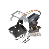 Automotive wiring harness kit with connectors and mounting brackets on a white background