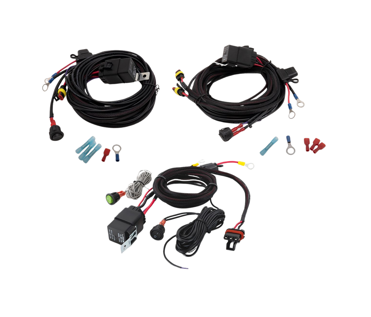 Car wiring harness kit with connectors on a white background