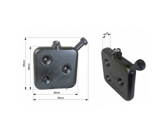 10L Black Wafer Fuel Tank for Diesel with Lockable Cap and Gauge with dimensions indicated on a white background
