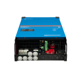 Victron MultiPlus-II with the connection cover removed, showing the terminal layout, cable glands and the main on off switch